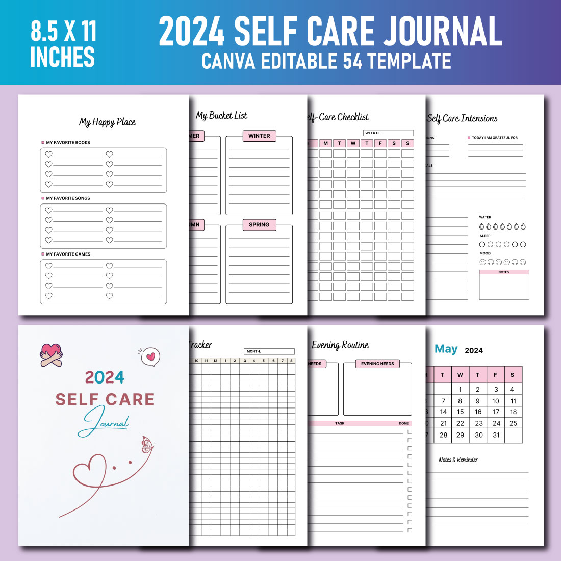 2024 Self-Care & Gratitude Journal for Women Canva Template