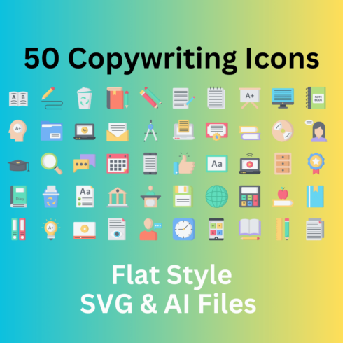 Copywriting Icon Set 50 Flat Icons - SVG And AI Files cover image.