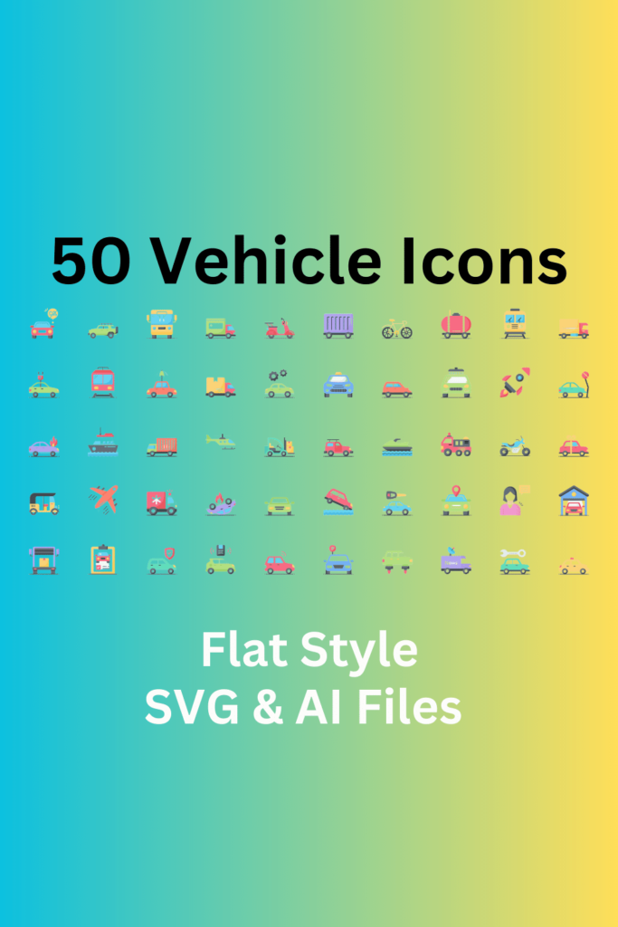Vehicle Icon Set 50 Flat Icons - SVG And AI Files - MasterBundles