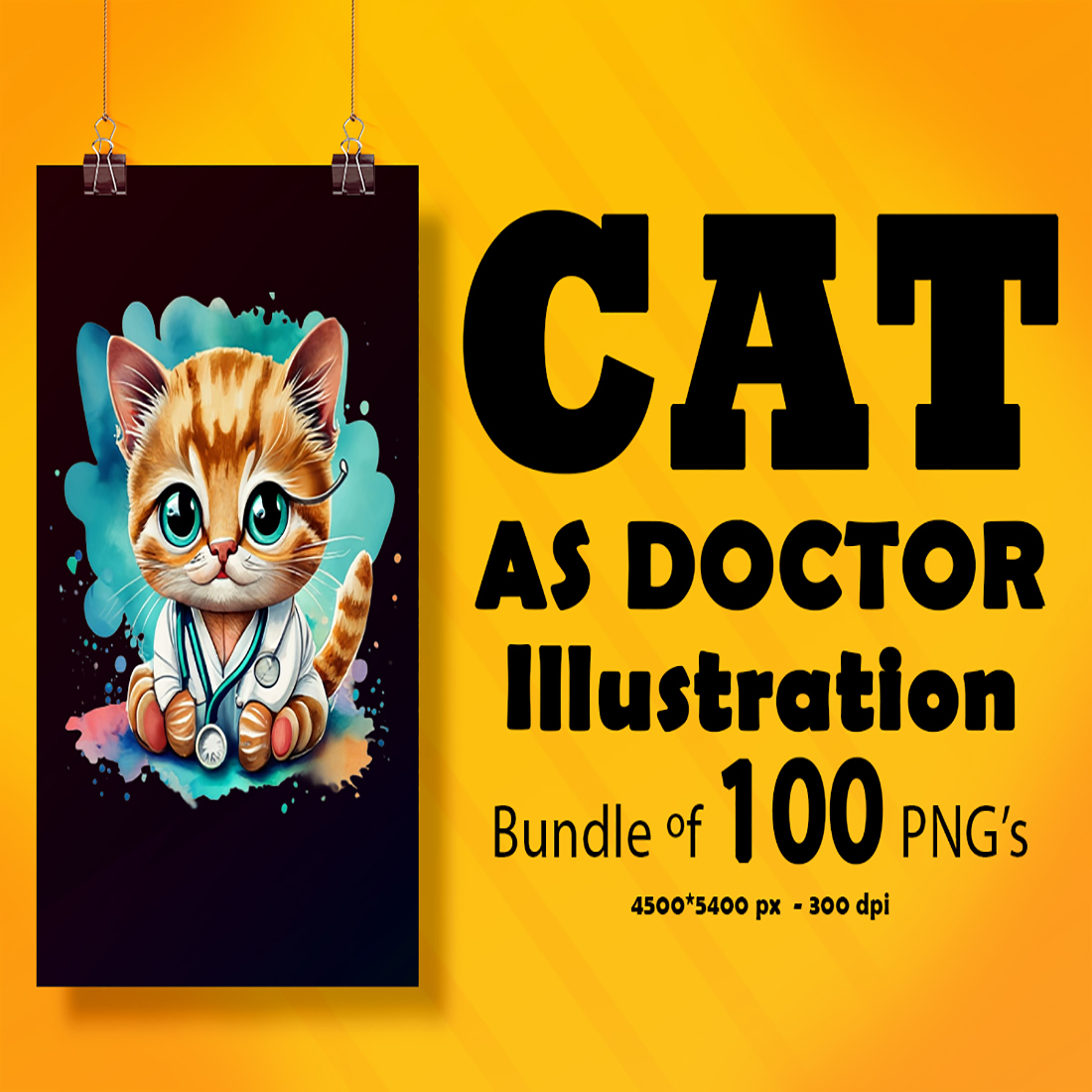 Cat as Doctor Illustration for POD 100 Clipart Bundle preview image.