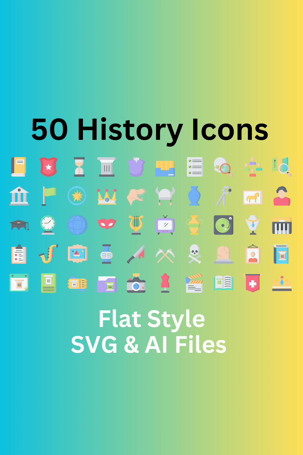 History Icon Set 50 Flat Icons - SVG And AI Files pinterest preview image.