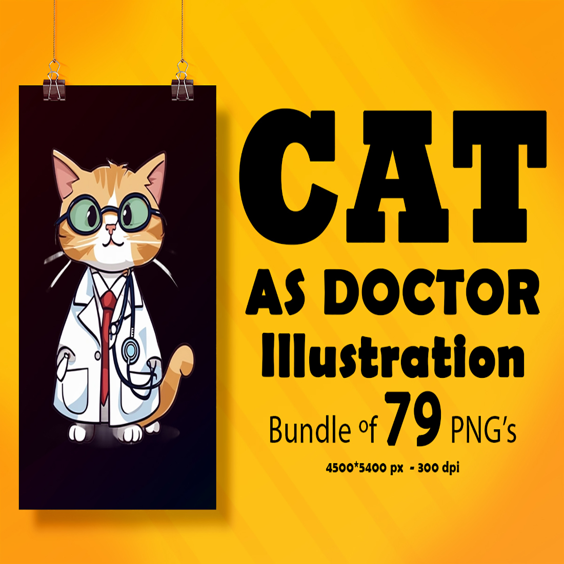 Doctor Cat Illustration for POD Clipart Bundle preview image.