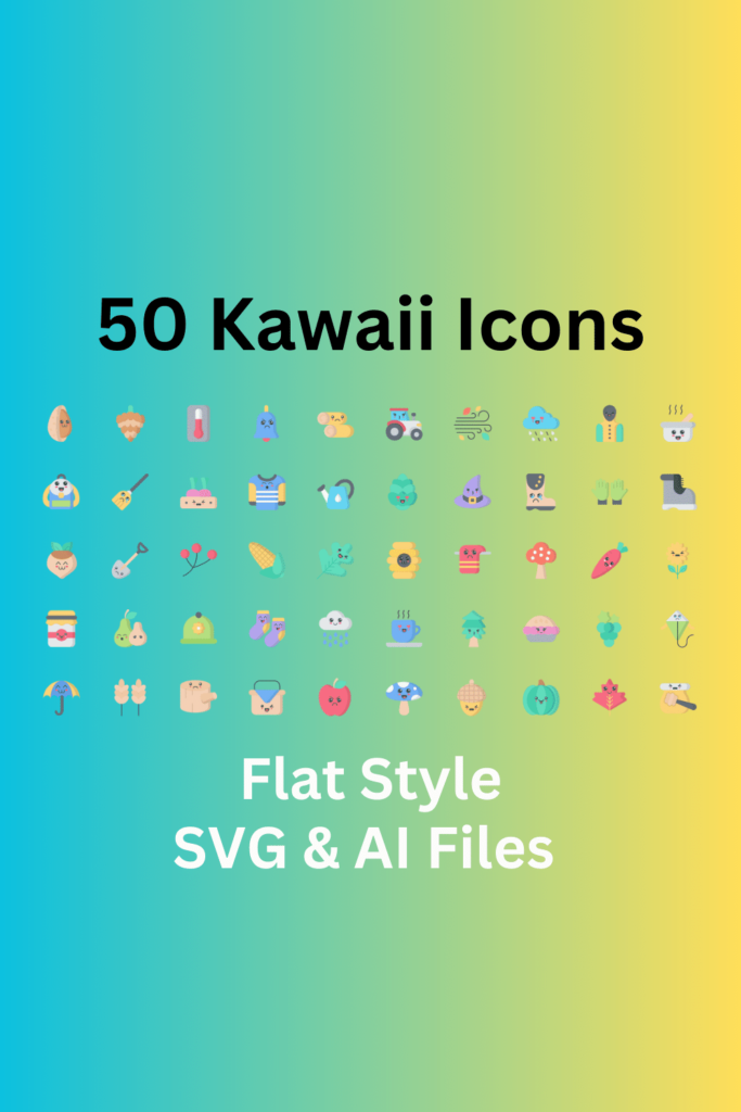 Kawaii Icon Set 50 Flat Icons - SVG And AI Files - MasterBundles