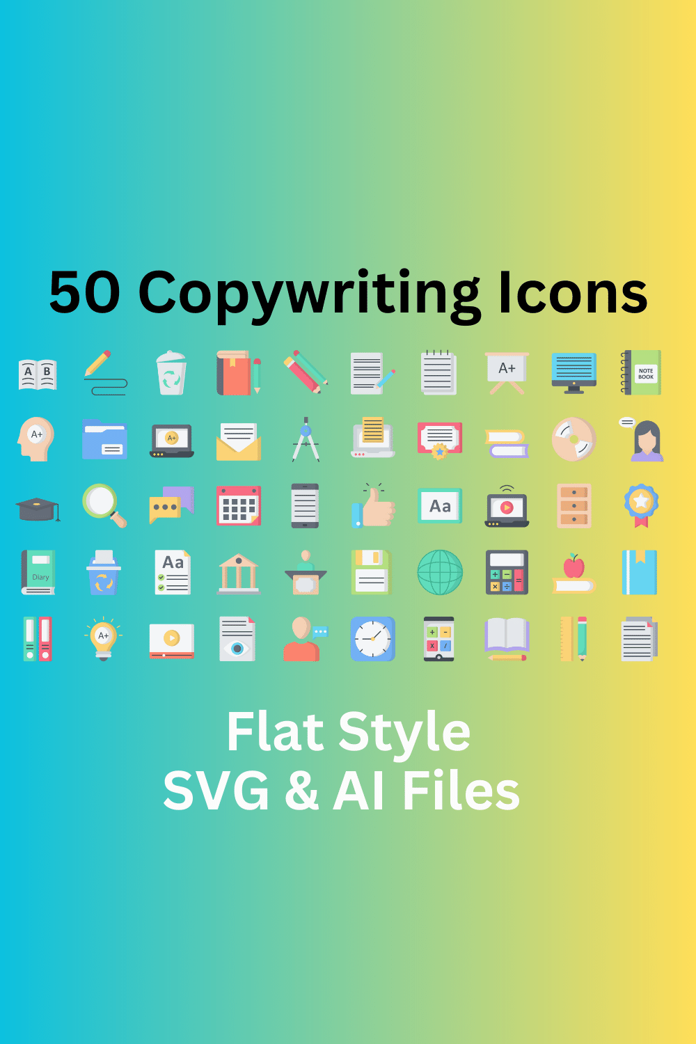 Copywriting Icon Set 50 Flat Icons - SVG And AI Files pinterest preview image.