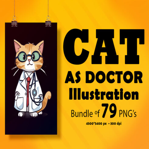 Doctor Cat Illustration for POD Clipart Bundle cover image.