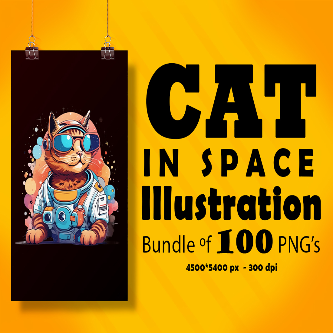 Cat in Space Illustration for POD 100 ClipArt's Bundle preview image.