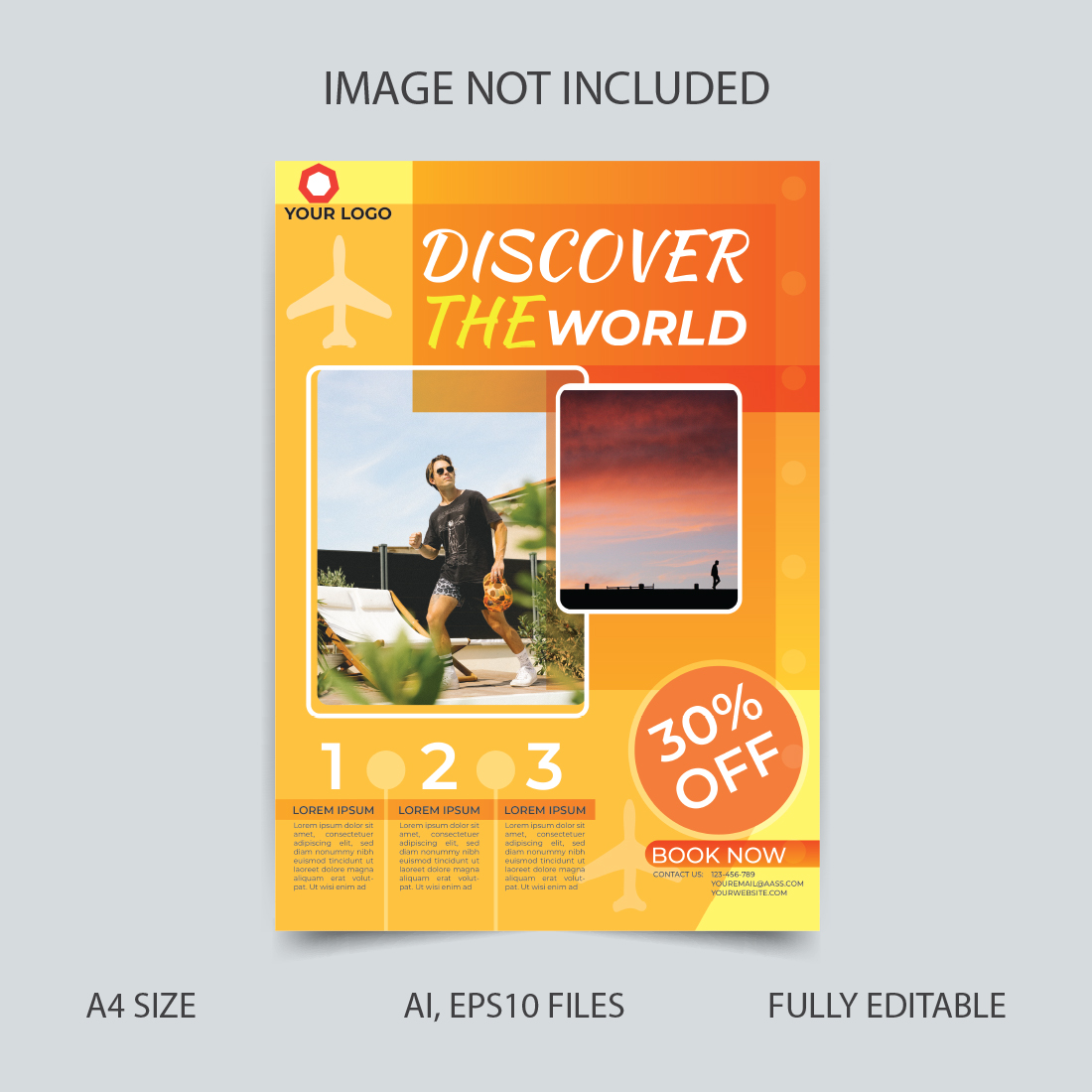 Travel agency flyer design templates preview image.