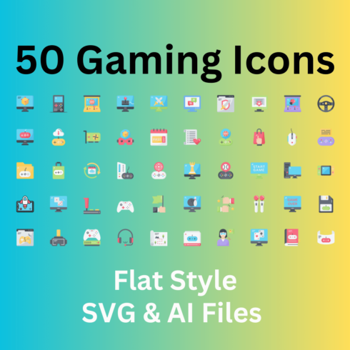 Gaming Set 50 Flat Icons - SVG And AI Files cover image.
