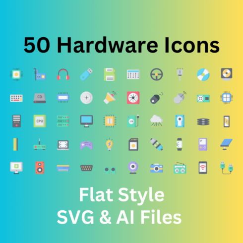 Hardware Set 50 Flat Icons - SVG And AI Files cover image.