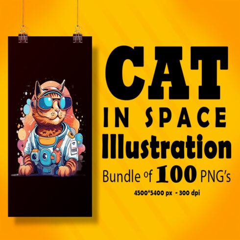 Cat in Space Illustration for POD 100 ClipArt's Bundle cover image.