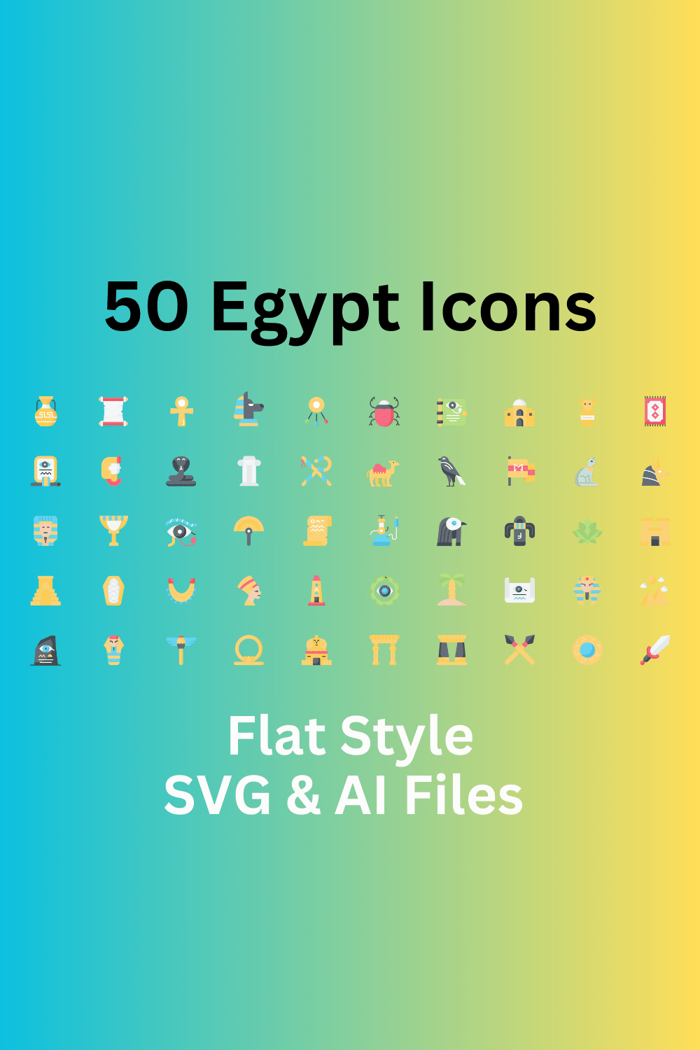 Egypt Icon Set 50 Flat Icons - SVG And AI Files pinterest preview image.