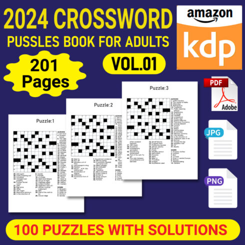 2024 Crossword Puzzles Book For Adults cover image.