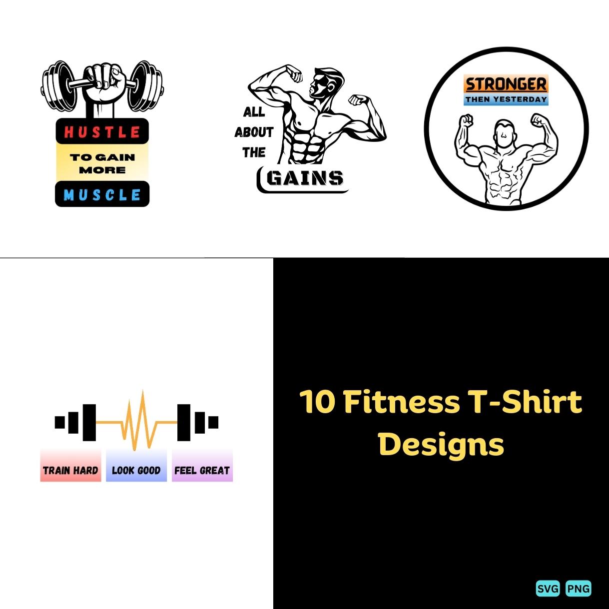 10 Gym/Fitness T-Shirt Designs Bundle preview image.