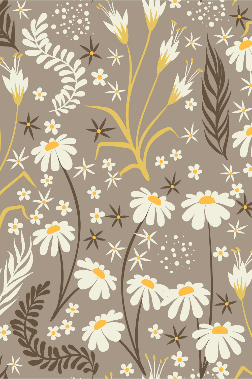 Chamomile Field Floral Seamless Patterns in Vector pinterest preview image.