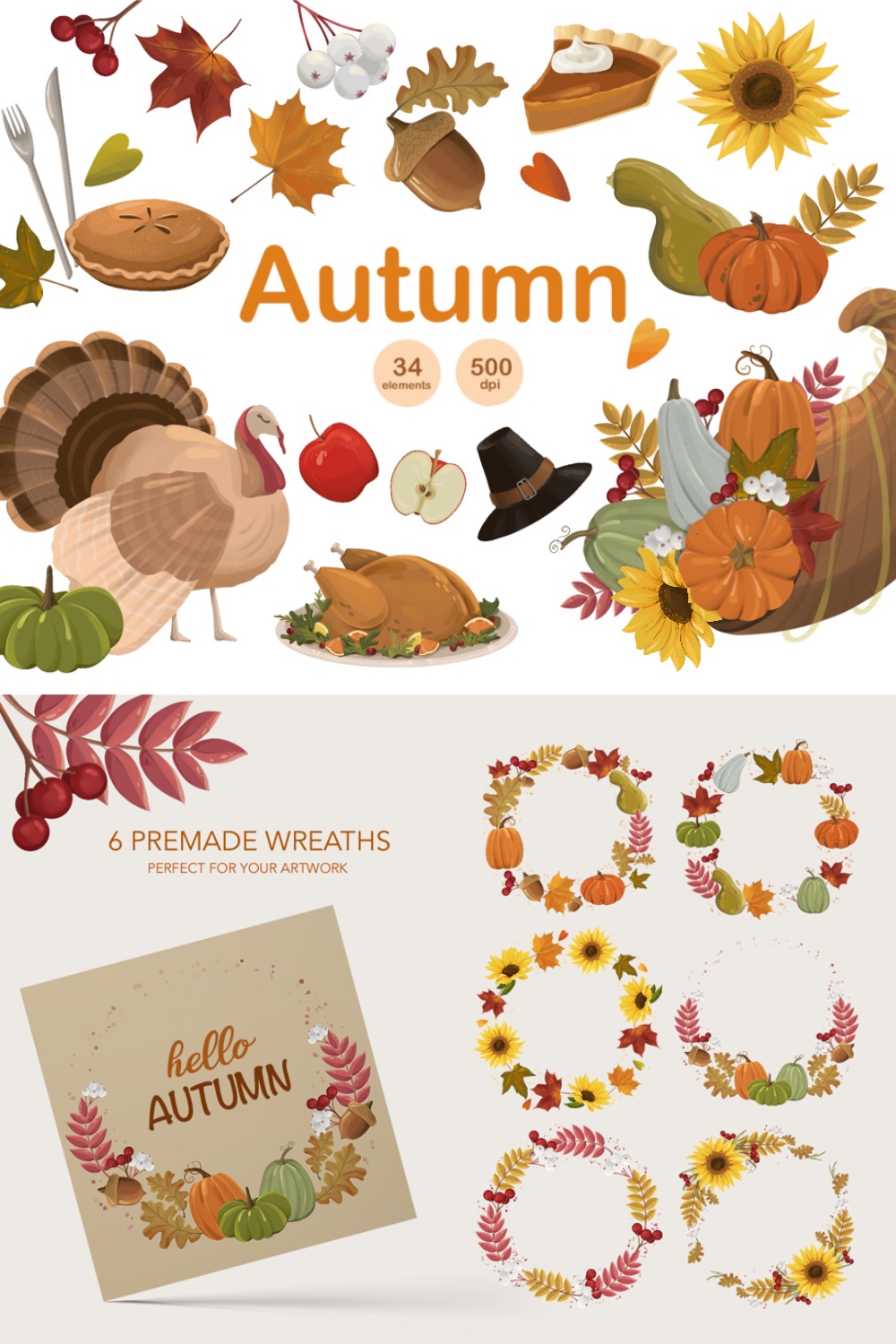 Autumn Pumpkin, Thanksging Clipart pinterest preview image.