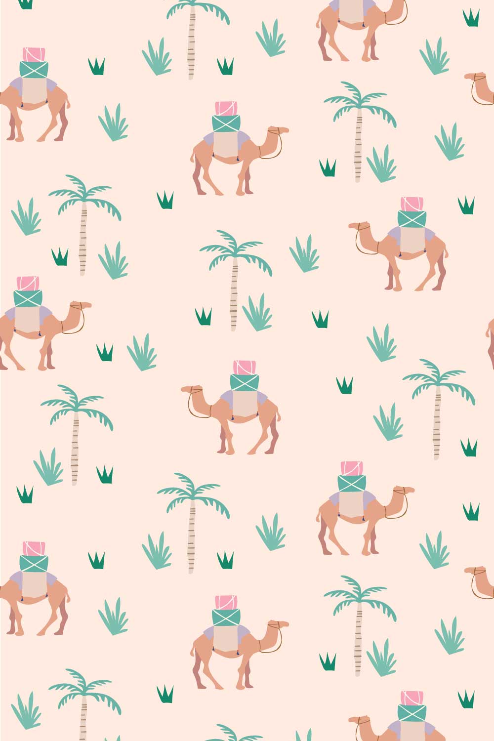 Camel Cartoon Seamless Pattern in Vector pinterest preview image.