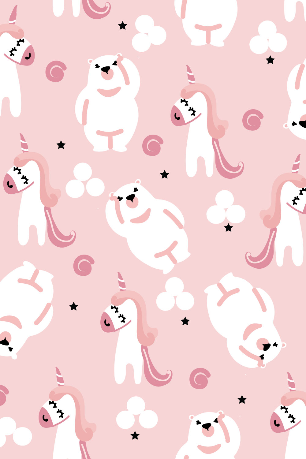 Bear and Unicorn Seamless Pattern in Vector pinterest preview image.