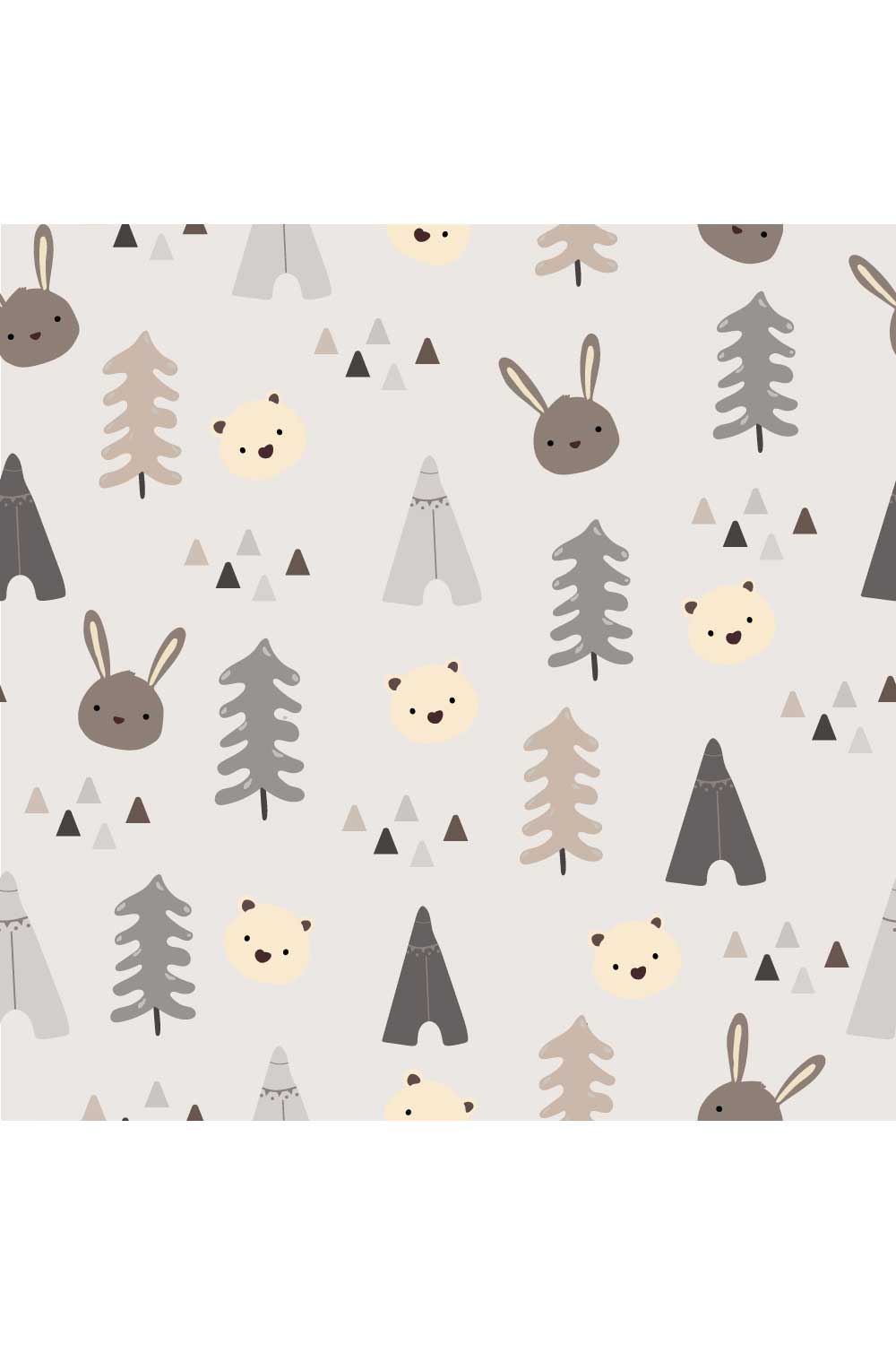 Animal Rabbit Seamless Pattern in Vector pinterest preview image.