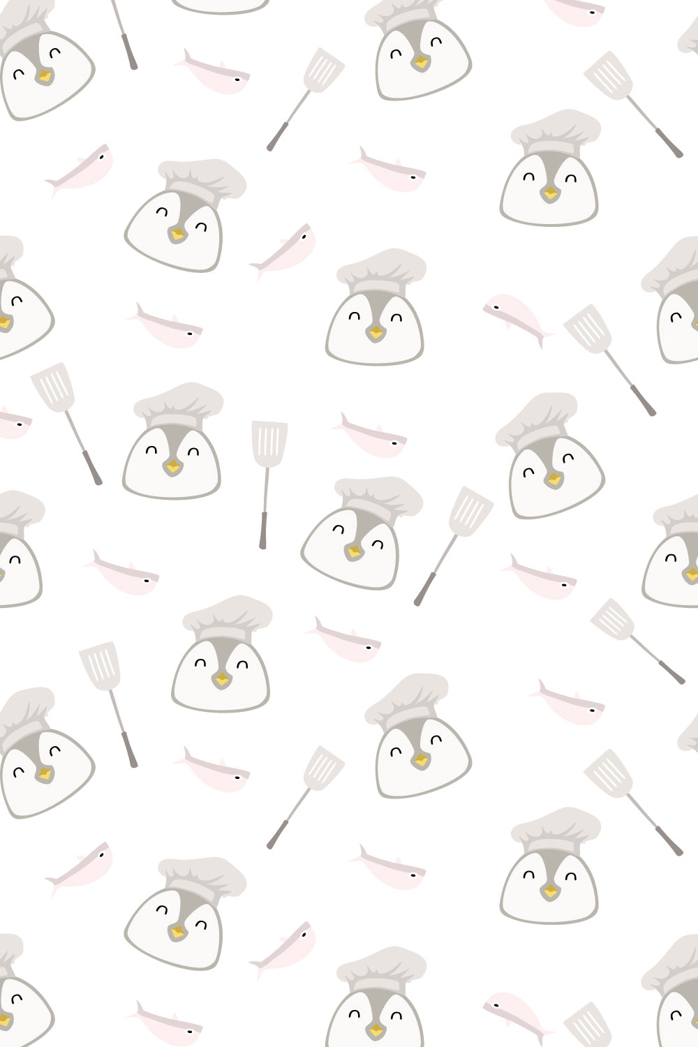 Chef Penguin Seamless Pattern in Vector pinterest preview image.