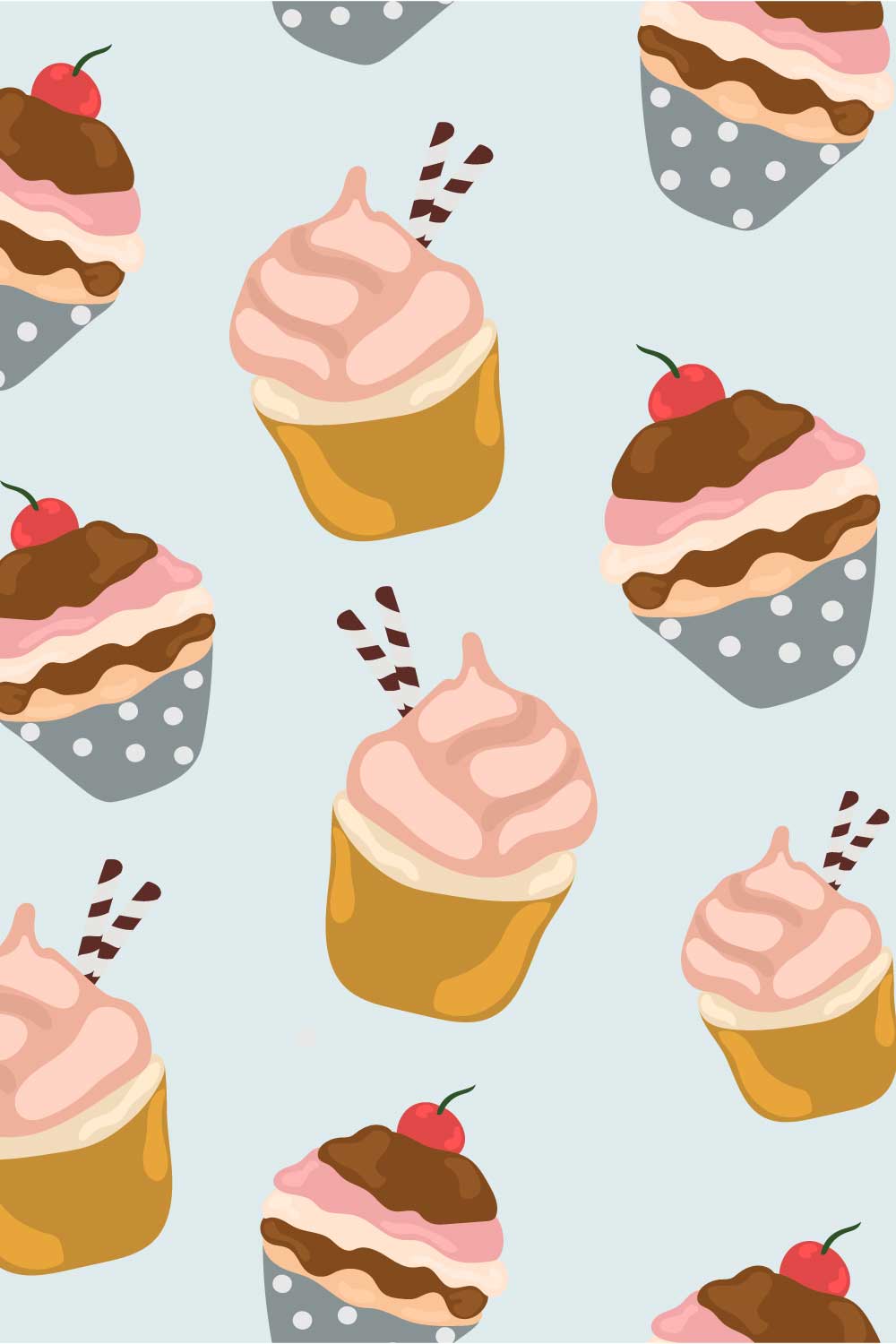 Cupcake Seamless Pattern in Vector pinterest preview image.