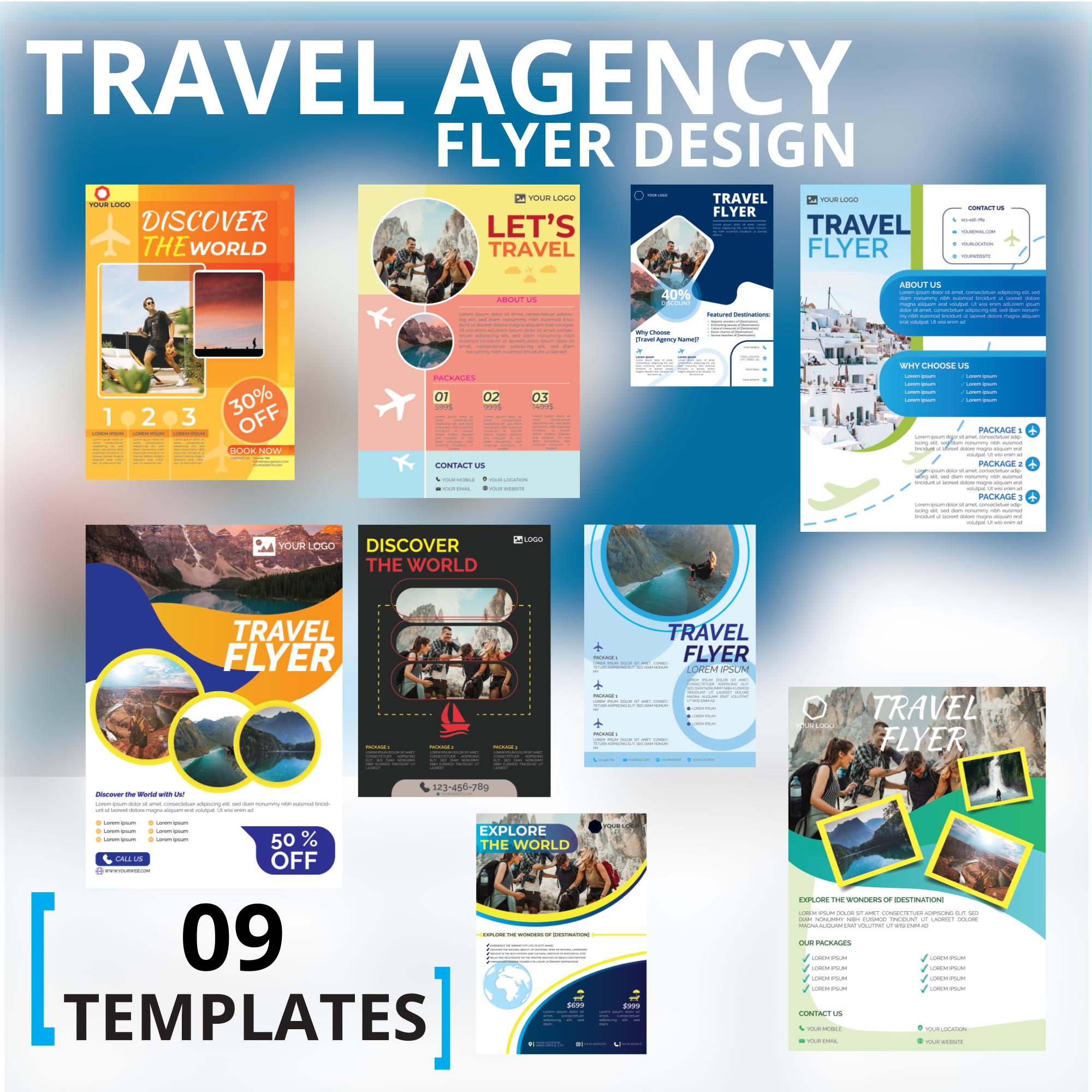 Travel agency flyer design templates cover image.