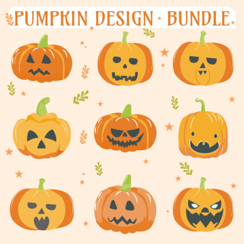 Set of Halloween Pumpkin bundle Vector Art, Clipart pumpkin vector elements cover image.
