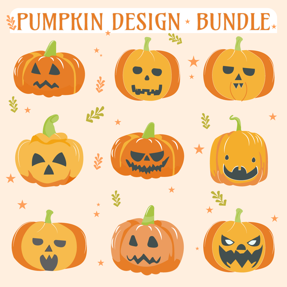 Set of Halloween Pumpkin bundle Vector Art, Clipart pumpkin vector elements cover image.