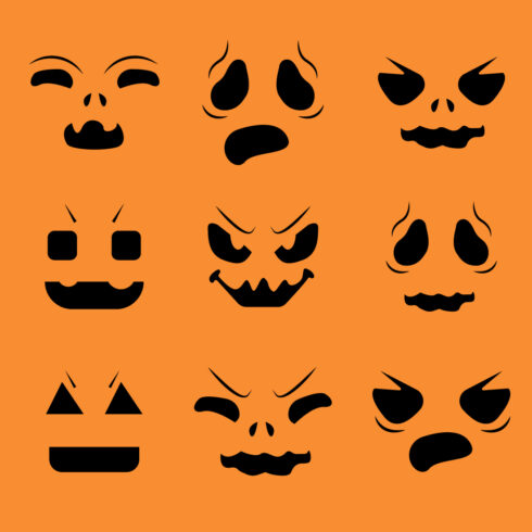 Halloween face icon set Spooky pumpkin faces silhouette ghost cover image.