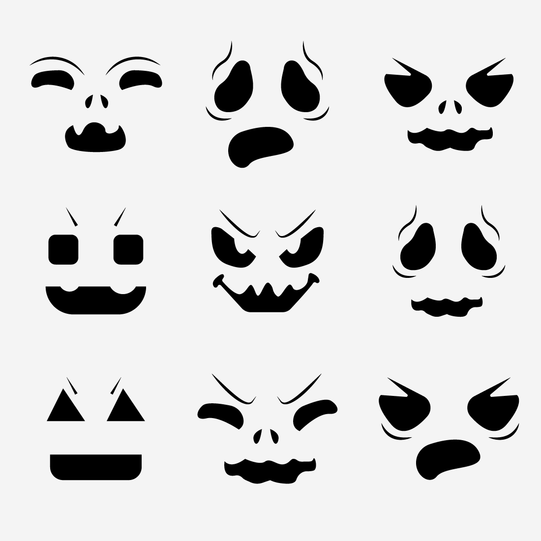 Halloween face icon set Spooky pumpkin faces silhouette ghost preview image.