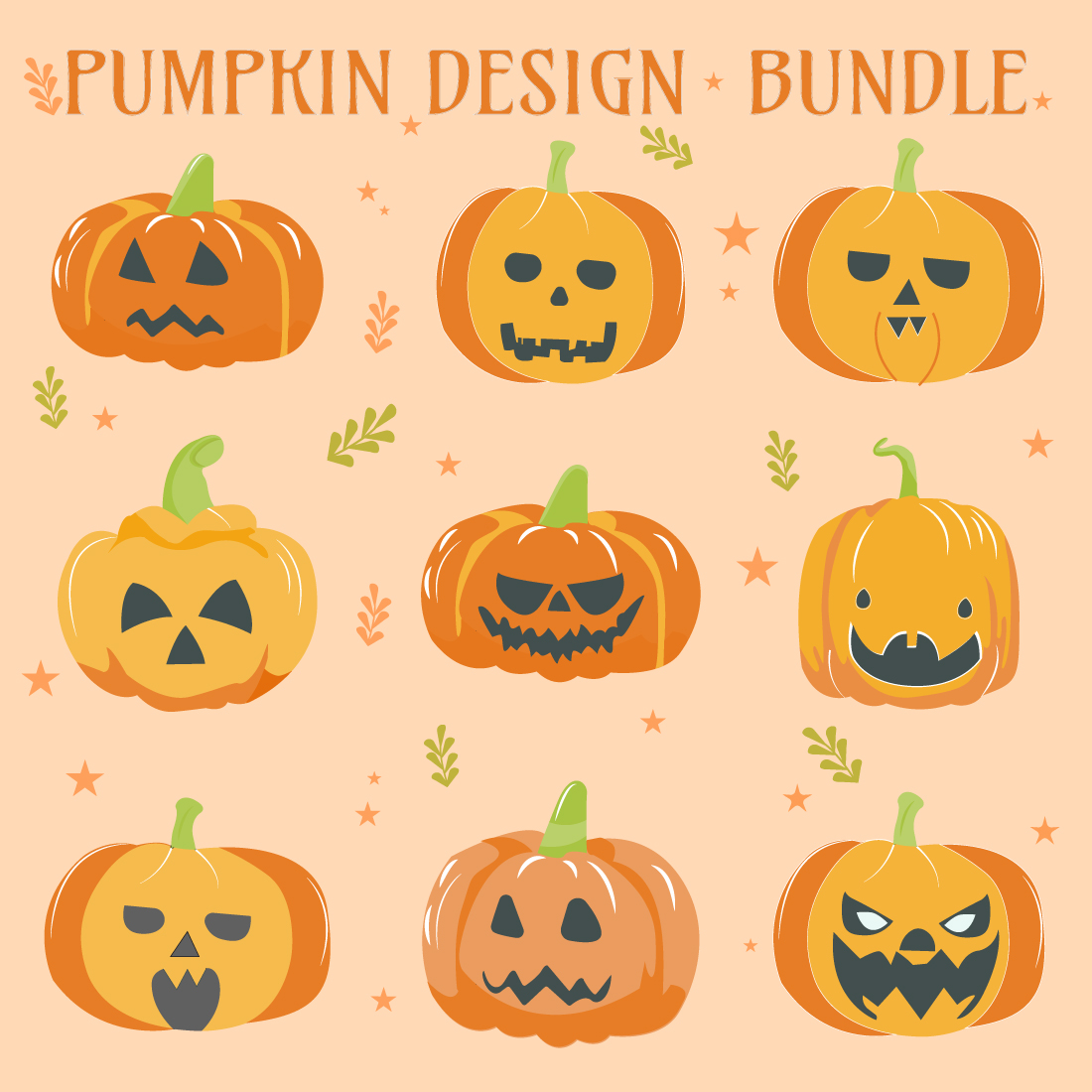 Set of Halloween Pumpkin bundle Vector Art, Clipart pumpkin vector elements preview image.