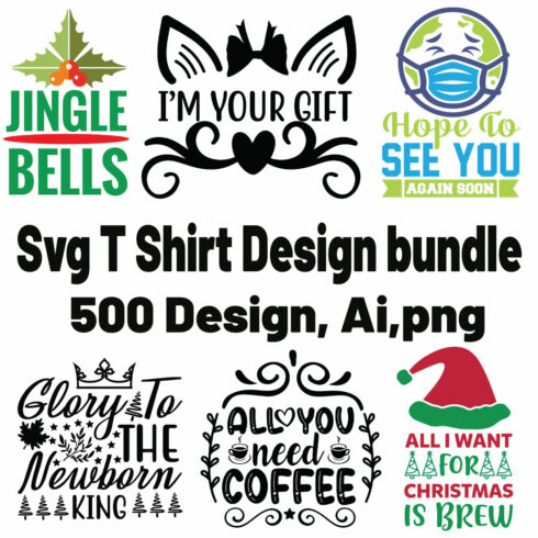 svg Typography T Shirt design bundle cover image.