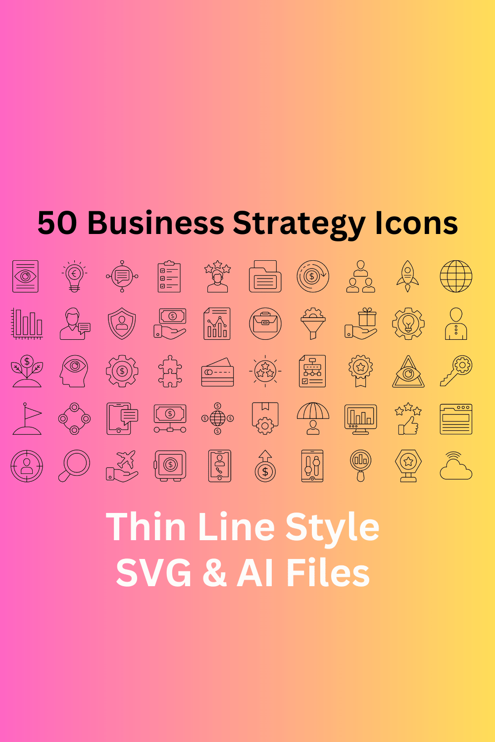 Business Strategy Icon Set 50 Outline Icons - SVG And AI Files pinterest preview image.