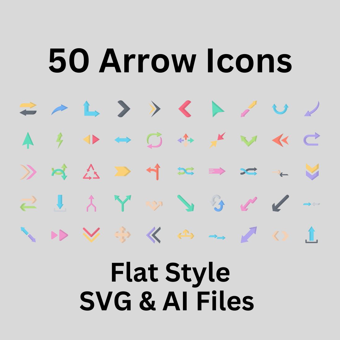 Arrows Icon Set 50 Flat Icons - SVG And AI Files preview image.