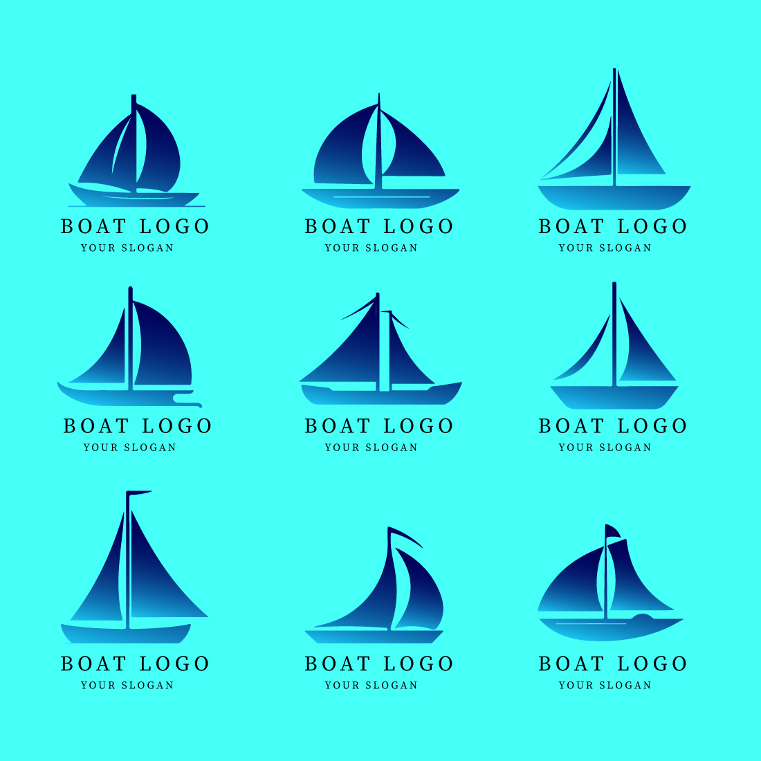 modern boat logo designs bundle preview image.