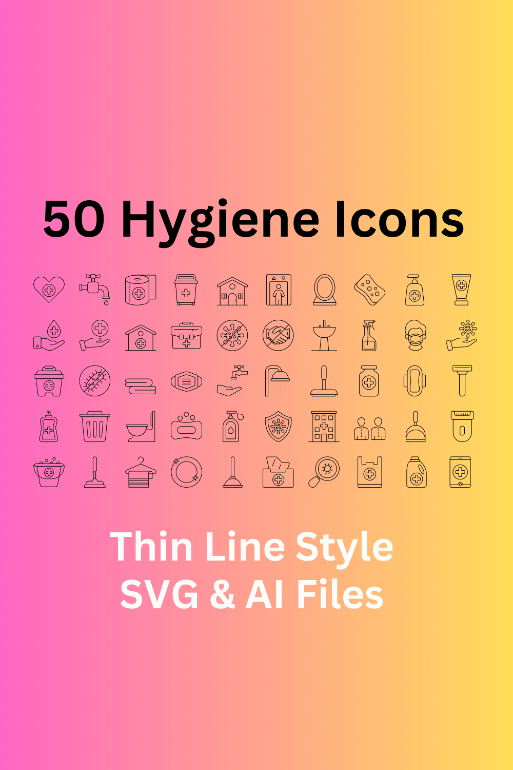 Hygiene Icon Set 50 Outline Icons - SVG And AI Files pinterest preview image.