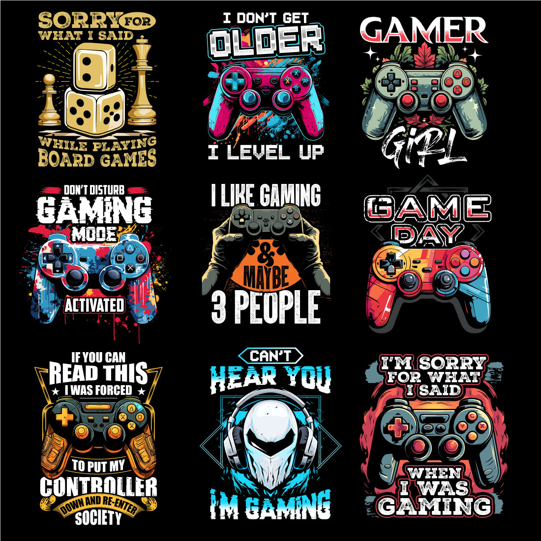 Gaming t shirt design bundle (10 designs) preview image.