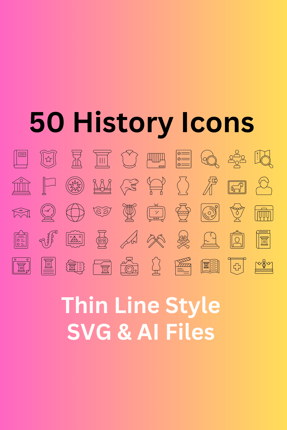 History Icon Set 50 Outline Icons - SVG And AI Files pinterest preview image.