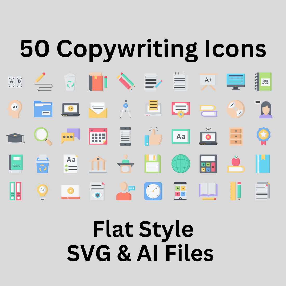 Copywriting Icon Set 50 Flat Icons - SVG And AI Files preview image.