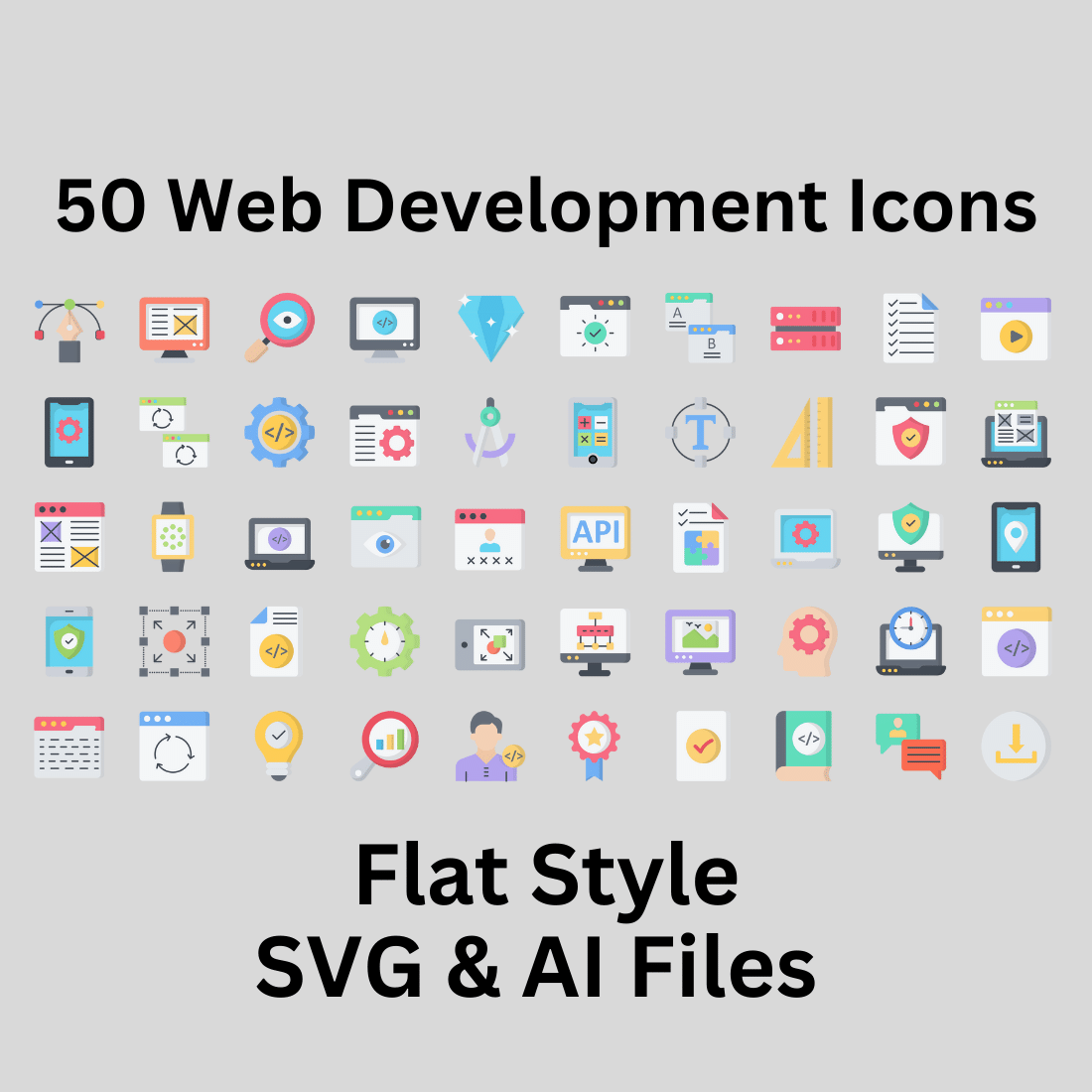 Web Development Icon Set 50 Flat Icons - SVG And AI Files preview image.