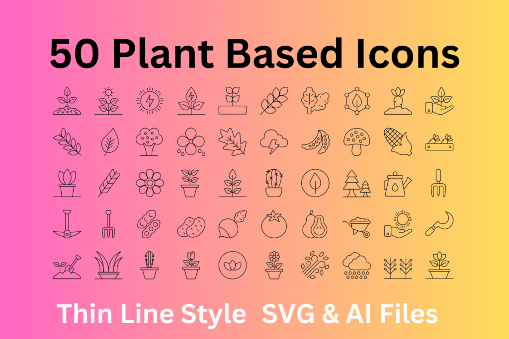 Plant Based Icon Set 50 Outline Icons - SVG And AI Files - MasterBundles