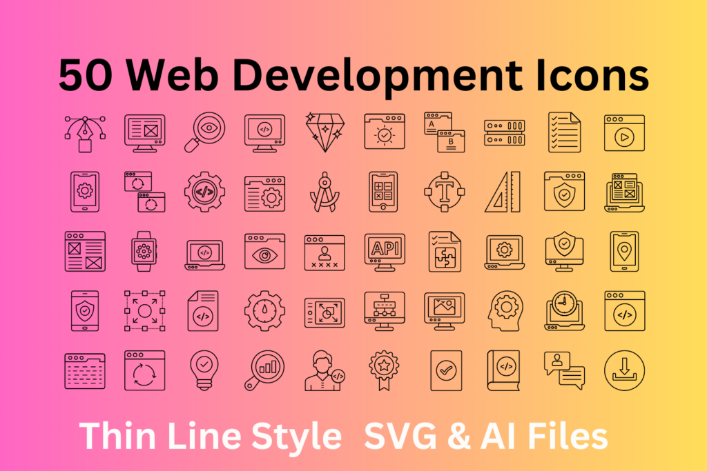 Web Development Icon Set 50 Outline Icons - SVG And AI Files ...