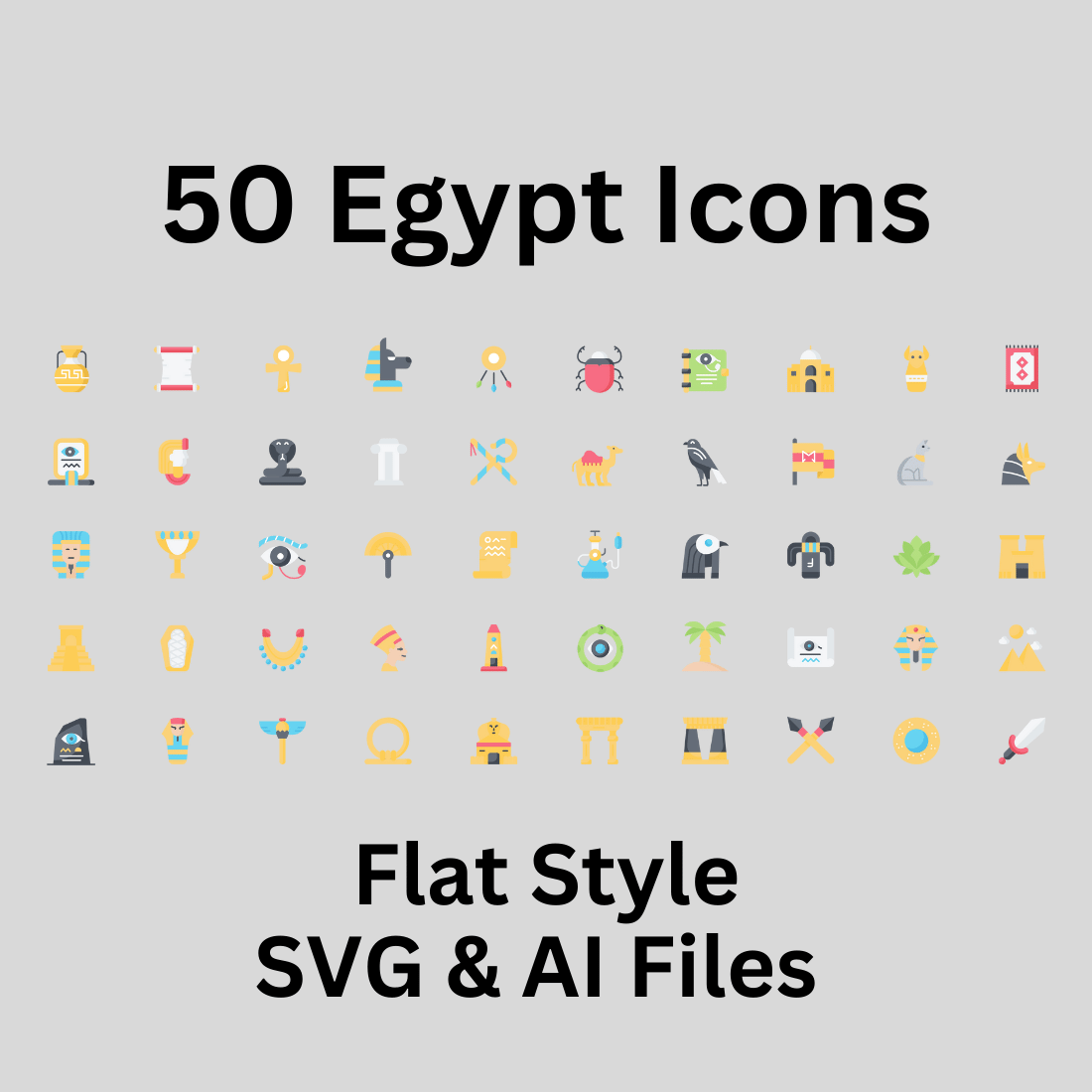 Egypt Icon Set 50 Flat Icons - SVG And AI Files preview image.