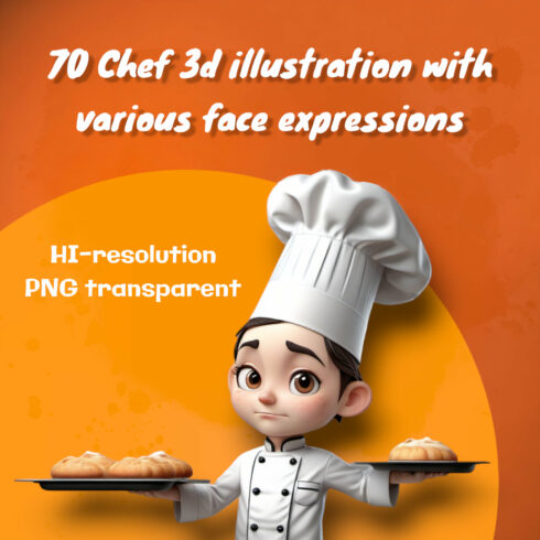70 Chef 3d illustration with various face expressions cover image.
