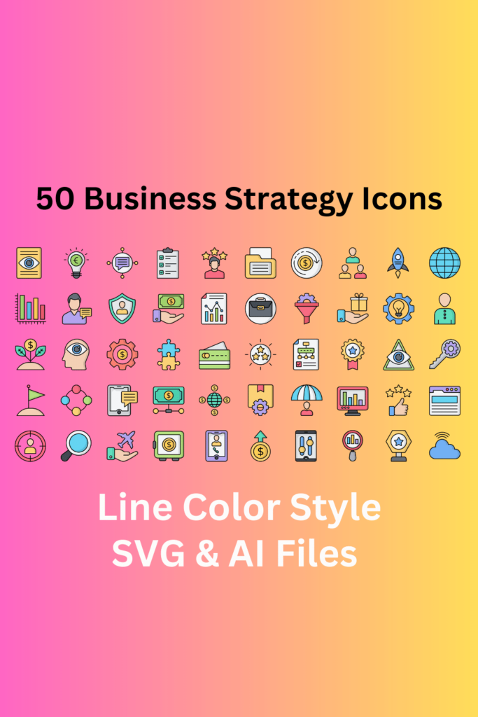 Business Strategy Icon Set 50 Line Color Icons - SVG And AI Files ...