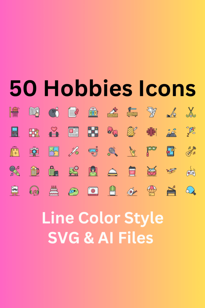 Hobbies Icon Set 50 Line Color Icons - SVG And AI Files - MasterBundles