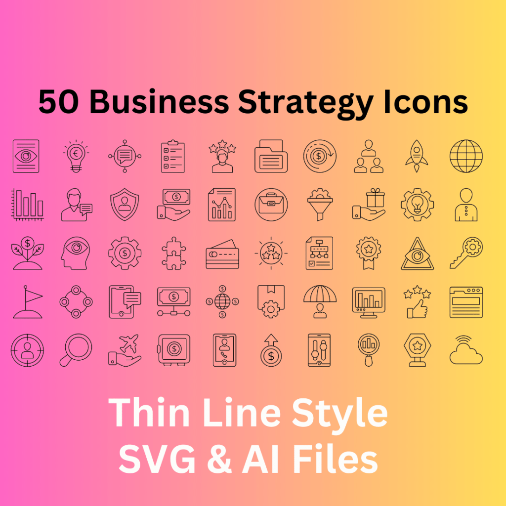 Business Strategy Icon Set 50 Outline Icons - SVG And AI Files ...