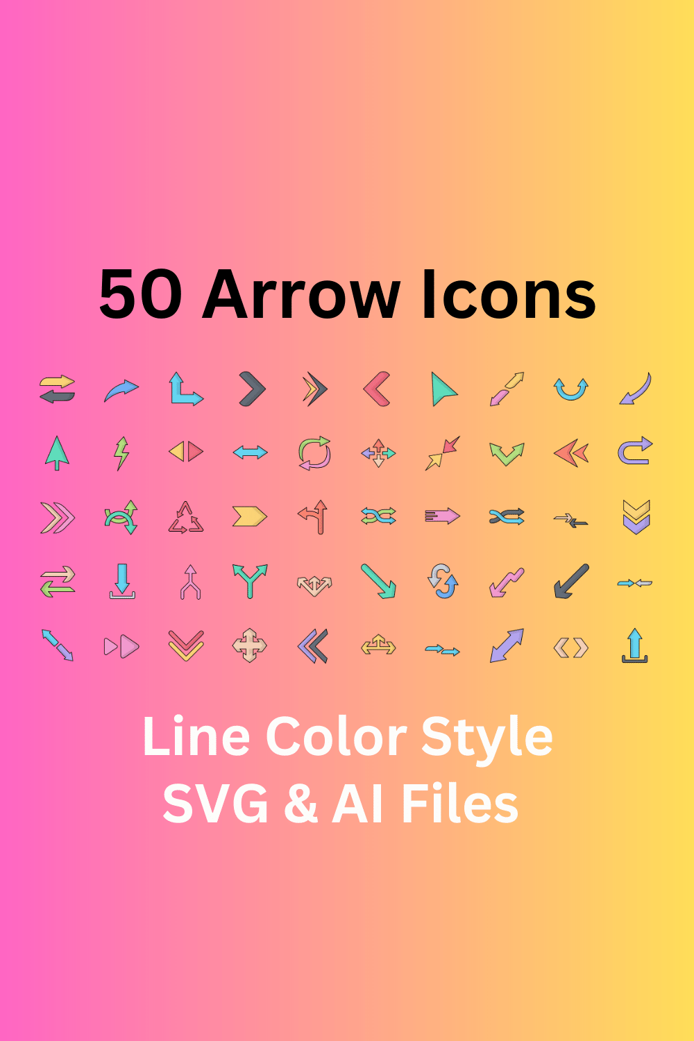 Arrows Icon Set 50 Line Color Icons - SVG And AI Files pinterest preview image.