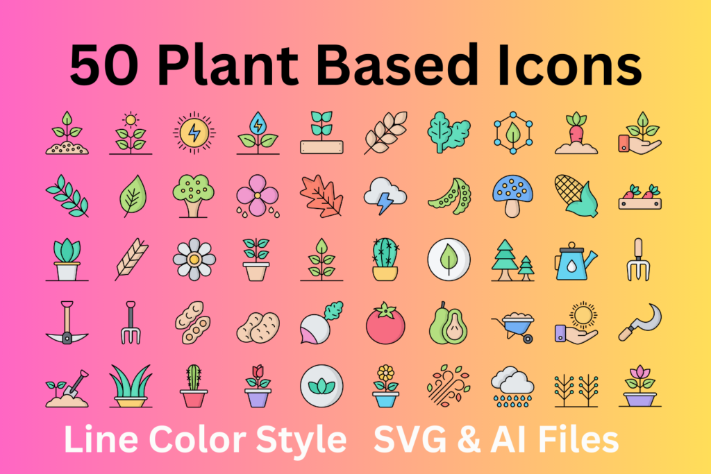Plant Based Icon Set 50 Line Color Icons - SVG And AI Files - MasterBundles