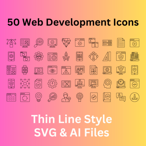 Web Development Icon Set 50 Outline Icons - SVG And AI Files cover image.