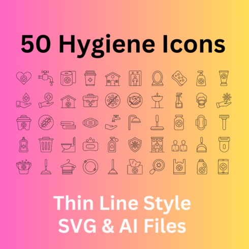 Hygiene Icon Set 50 Outline Icons - SVG And AI Files cover image.